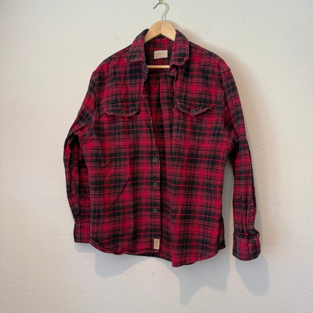 Jachs NY Mens XL Red Black Plaid Flannel Button Down Shirt 100 Cotton 974954